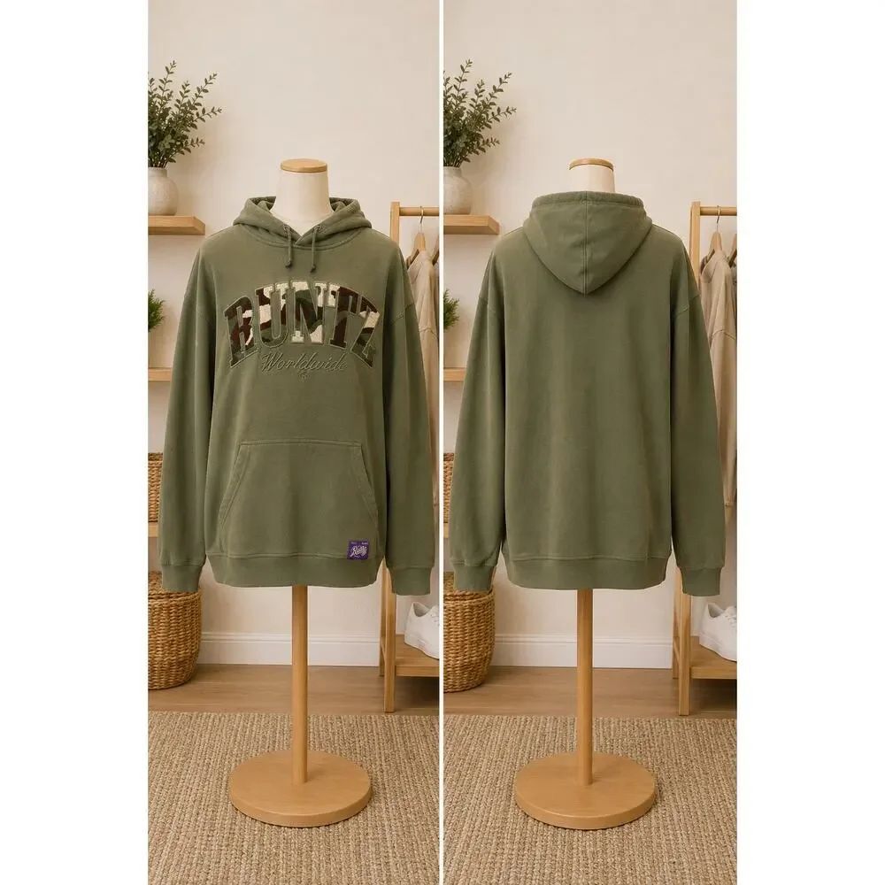 Runtz Worldwide Camo Chenille Olive Hoodie XL Streetwear Sweatshirt